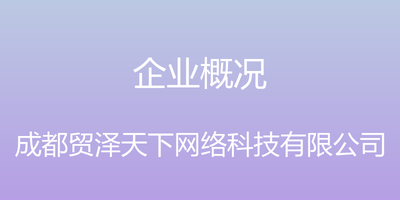 企业概况 - 成都贸泽天下网络科技有限公司